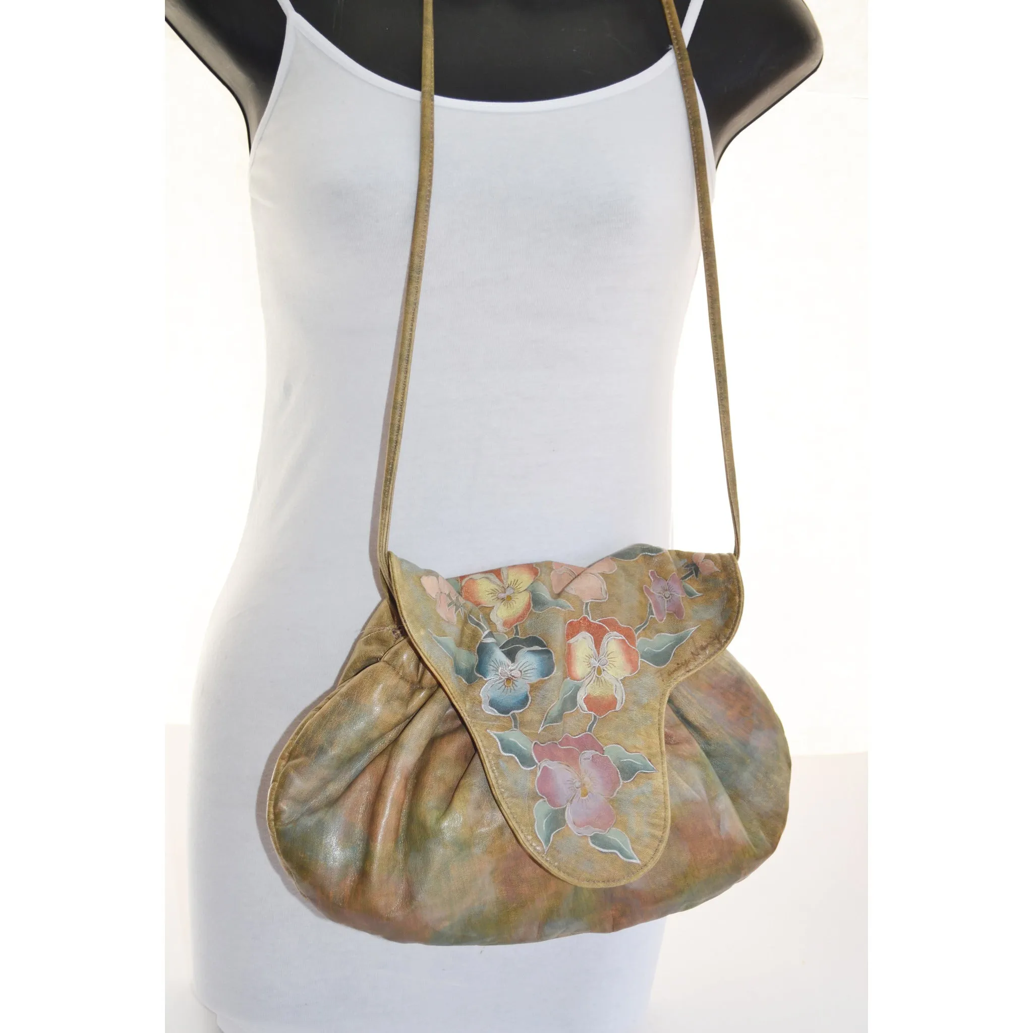 Hand Painted Floral Pouch Purse By Fancy Nancy - 1980's