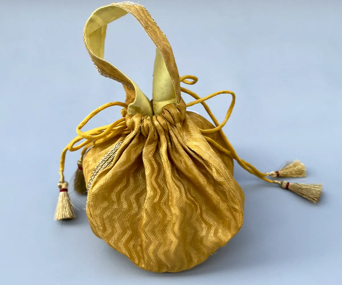 Handcrafted Yellow Zari Potli Bag