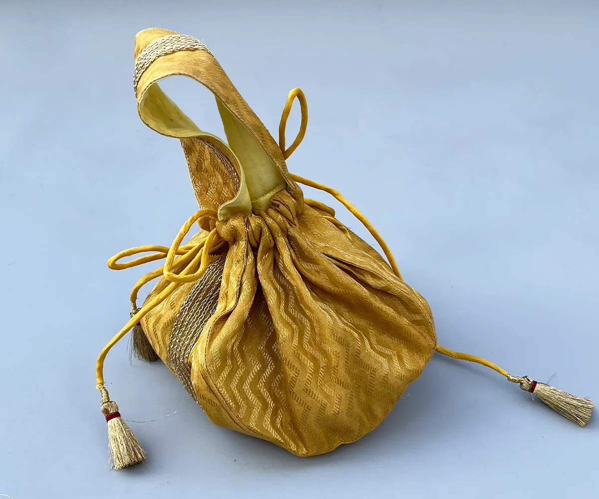 Handcrafted Yellow Zari Potli Bag
