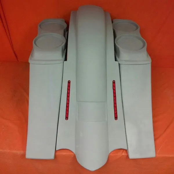 Harley Davidson 6" Heritage Softail Out & Down Extended Saddlebags, Dual 6 x 9 Speaker Lids   LED Fender No Cutouts