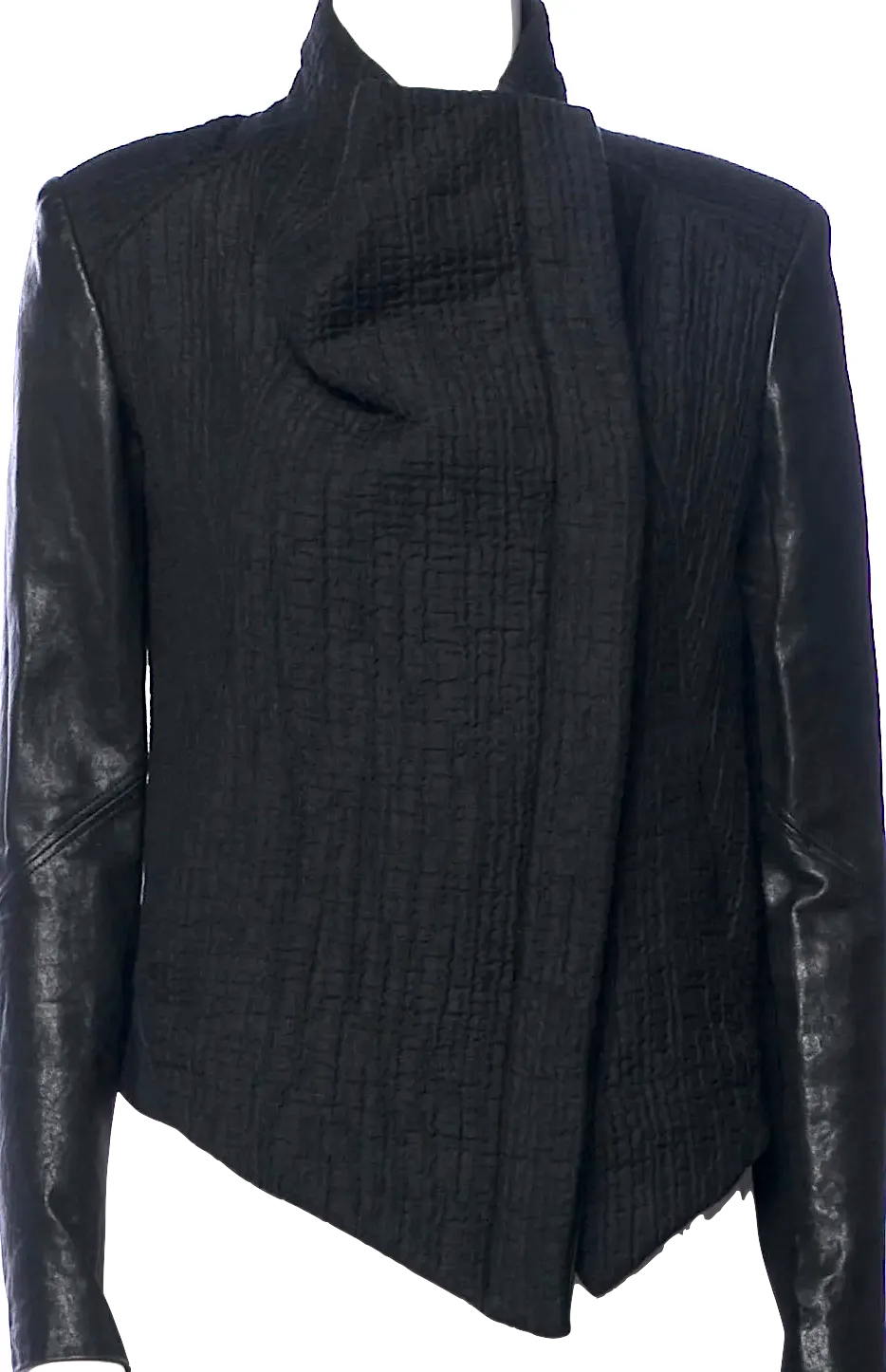 Helmut Lang NY. Black Leather Fitted Sleeves Leather/Poly Moto Style Jacket