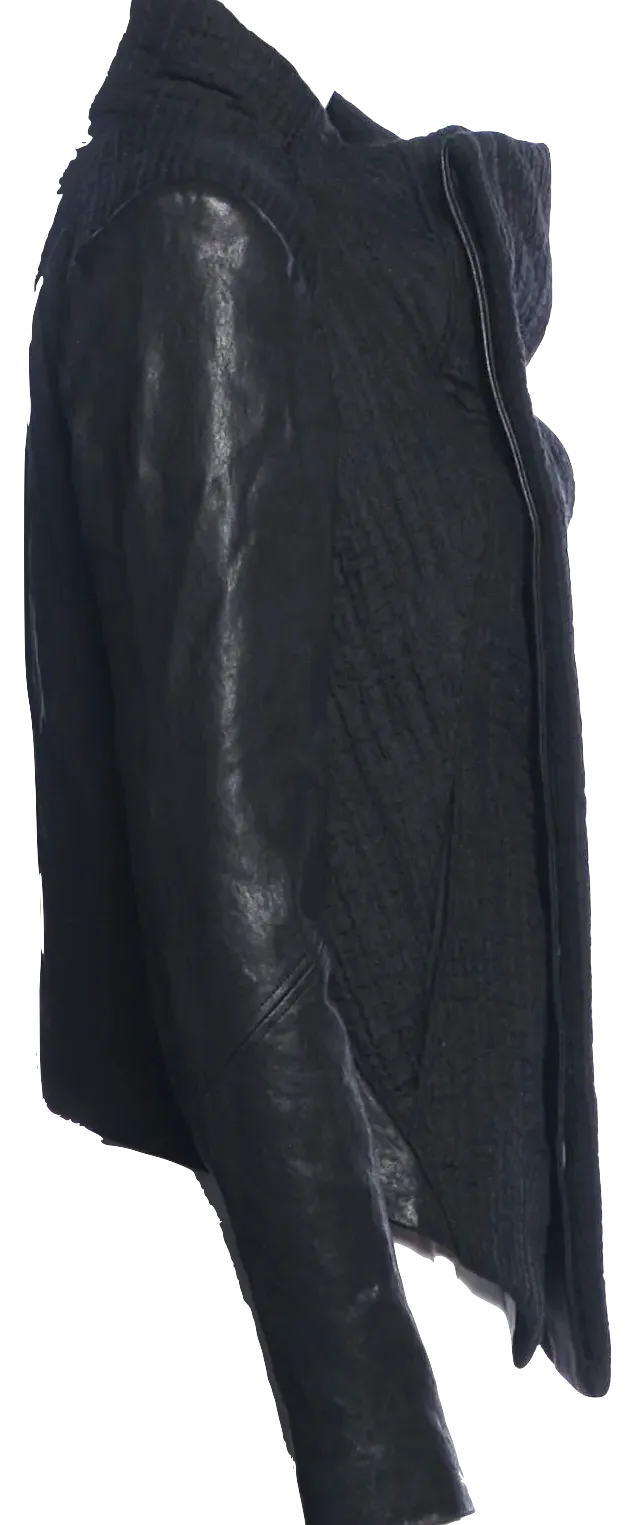 Helmut Lang NY. Black Leather Fitted Sleeves Leather/Poly Moto Style Jacket