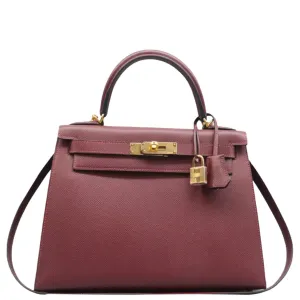 HERMES Kelly 28 Togo Leather Shoulder Bag Red
