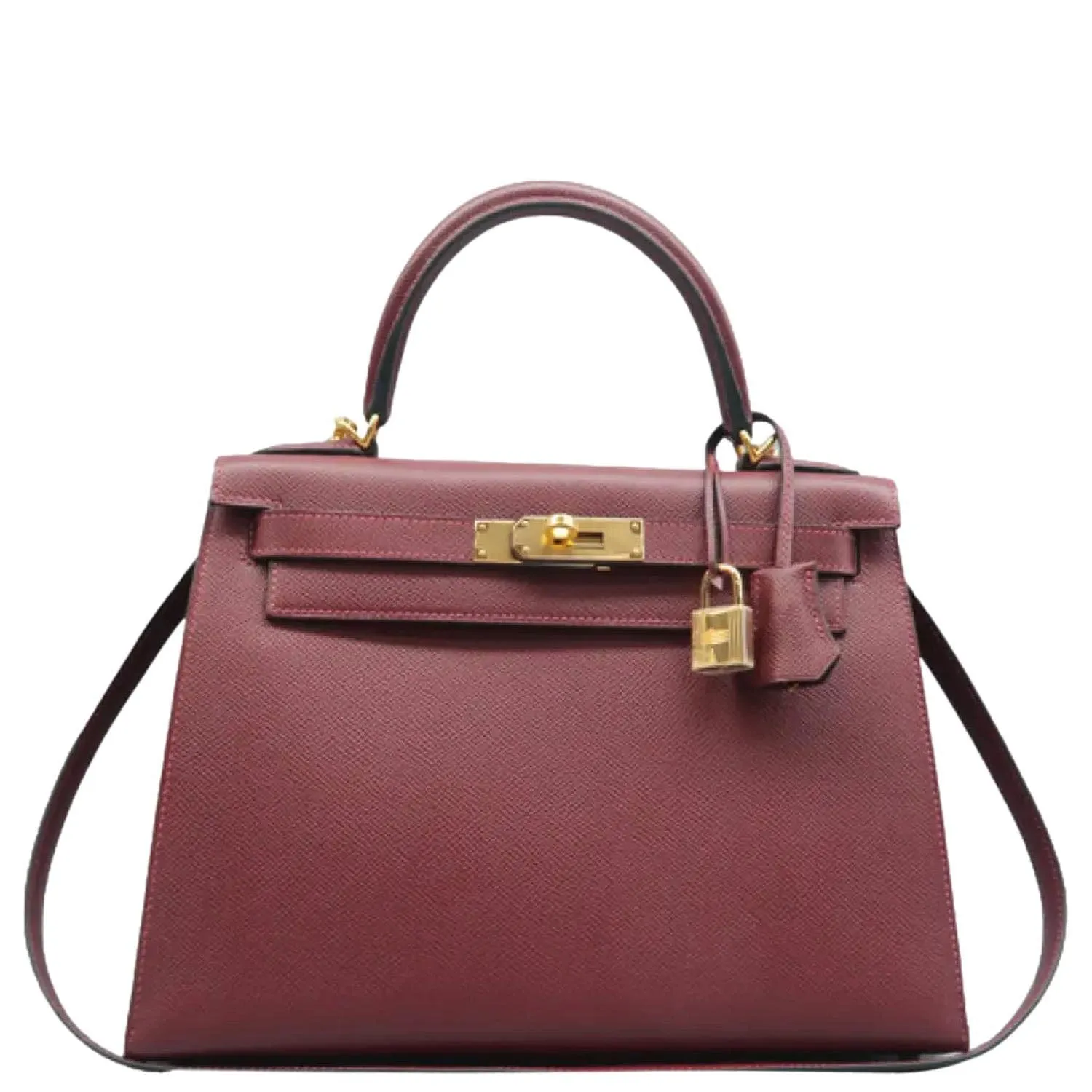 HERMES Kelly 28 Togo Leather Shoulder Bag Red