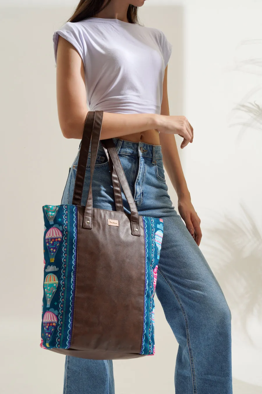 HIGH ON HAPPINESSS HOULDER TOTE BAG WITH VEGAN LEATHER