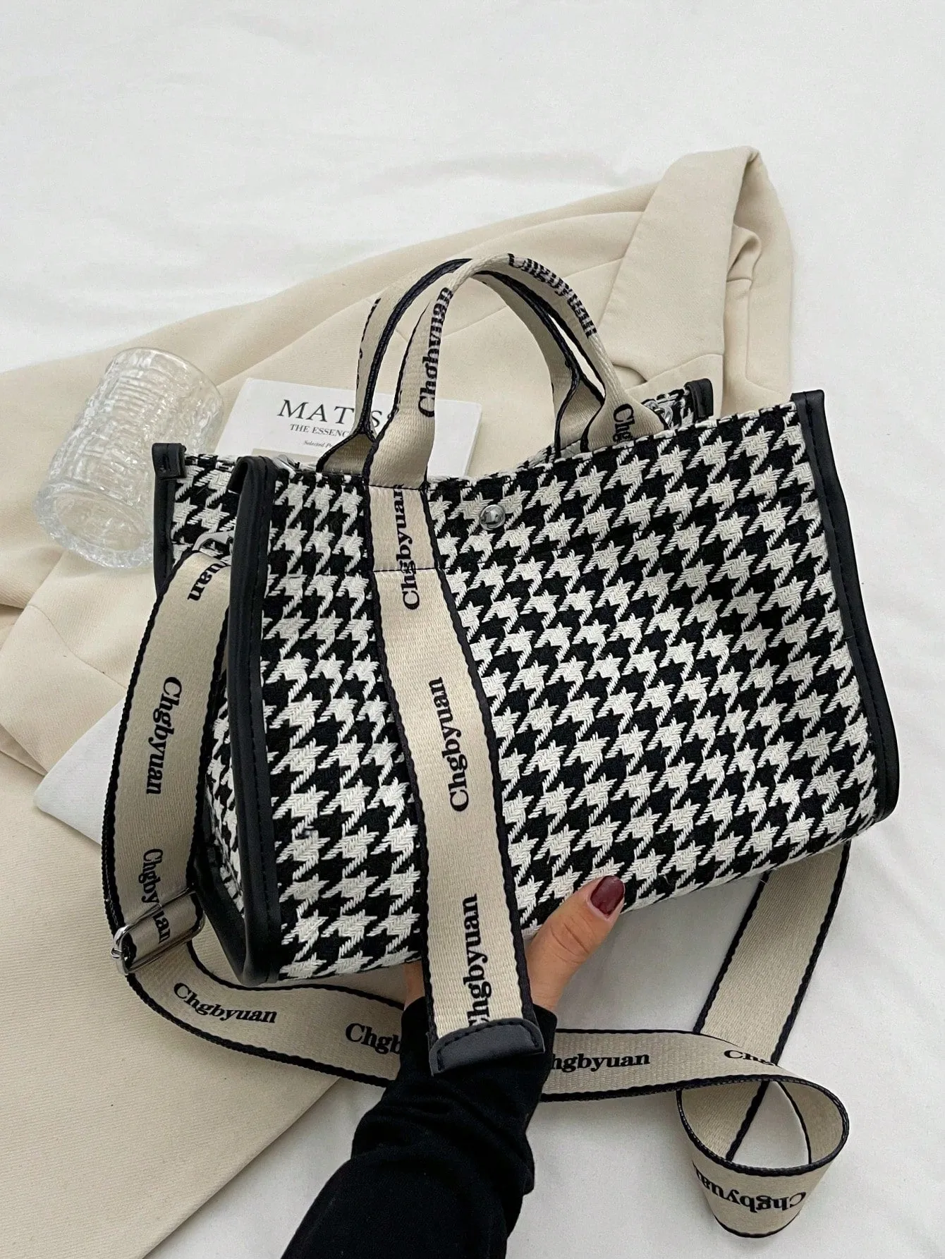Houndstooth Large Capacity Plaid Tote Bag