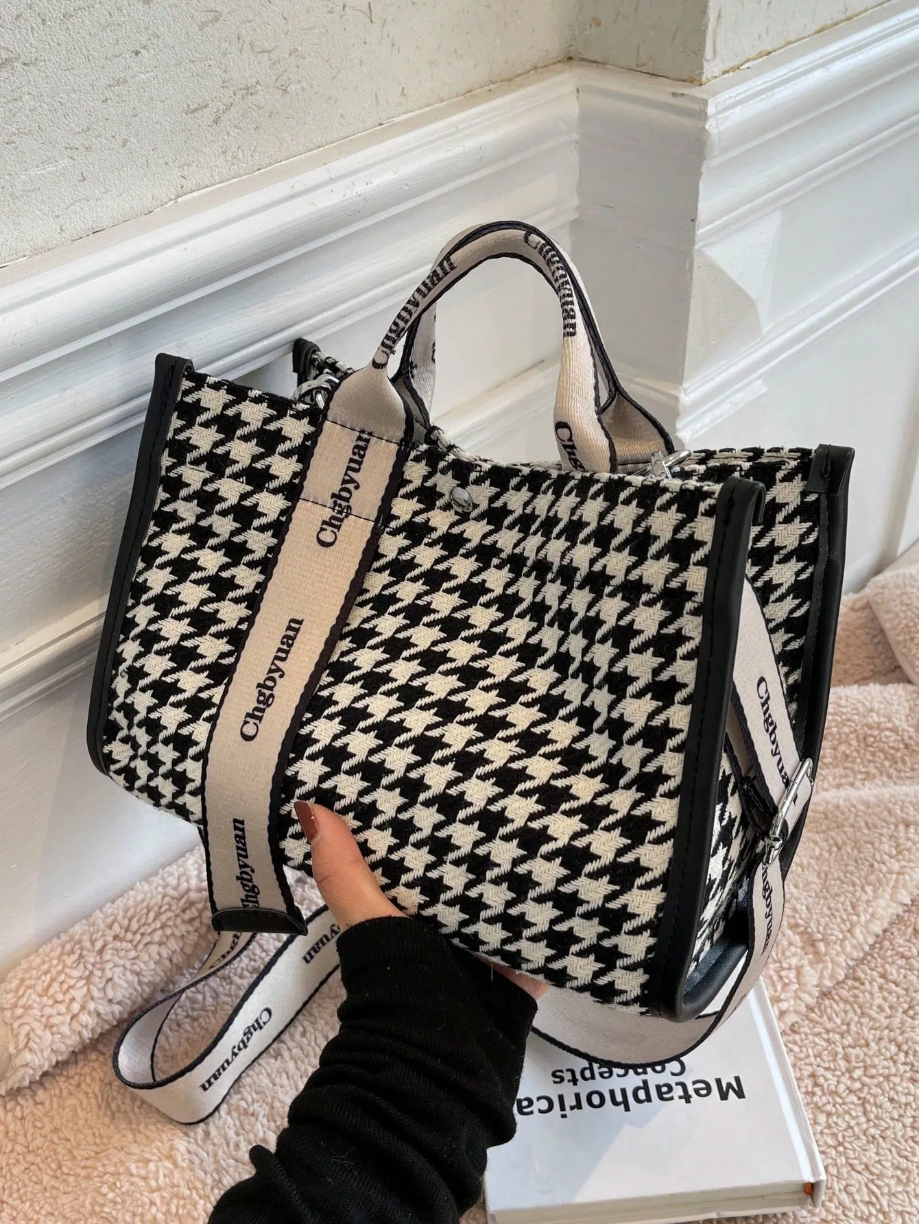 Houndstooth Large Capacity Plaid Tote Bag