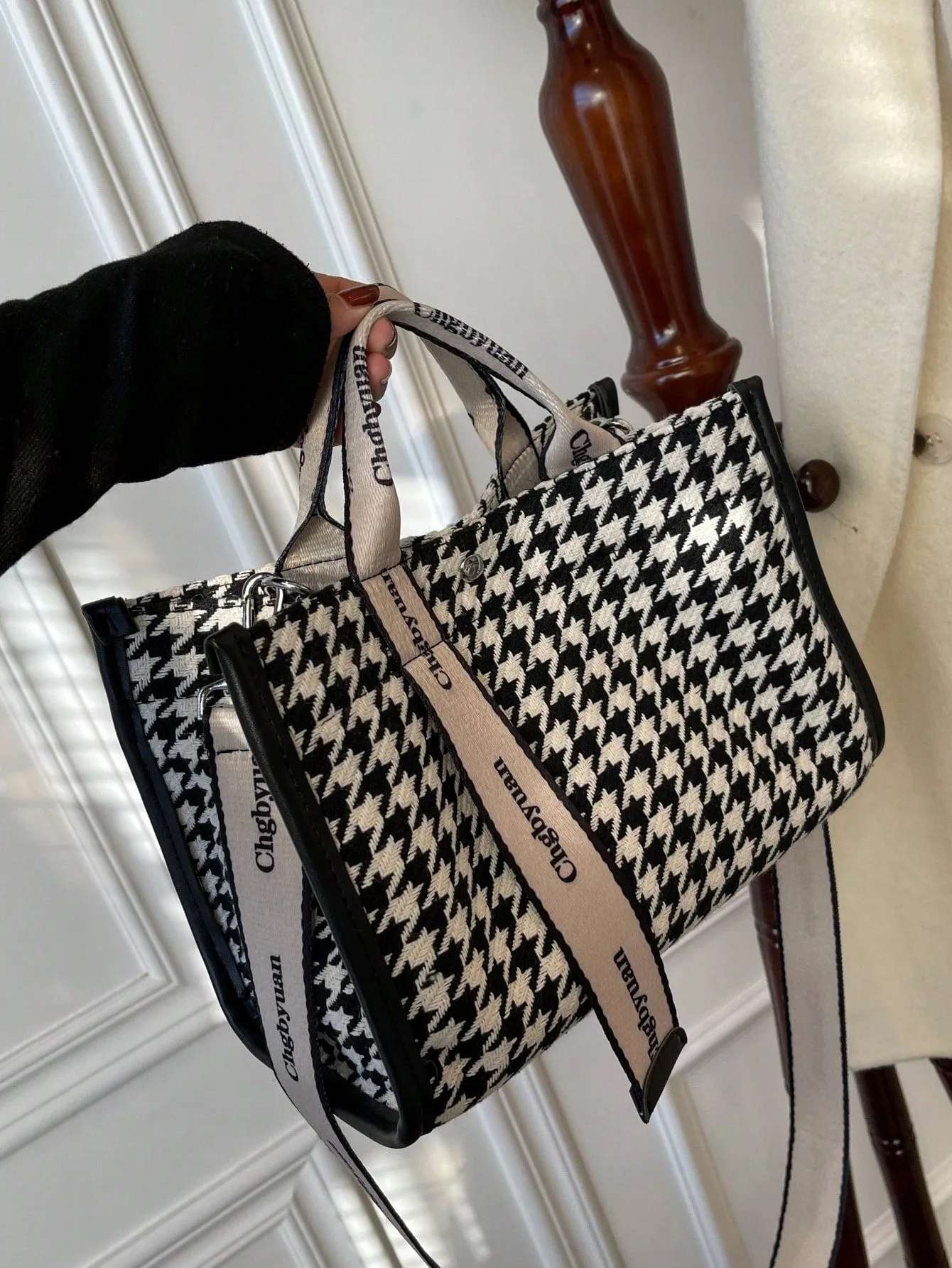 Houndstooth Large Capacity Plaid Tote Bag