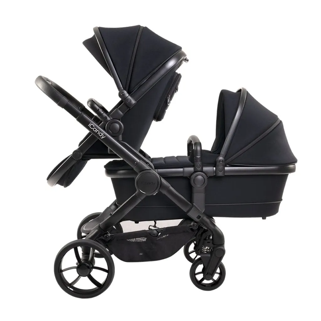 ICANDY Peach 7 Double Pushchair and Carrycot Combo Set - Black Edition