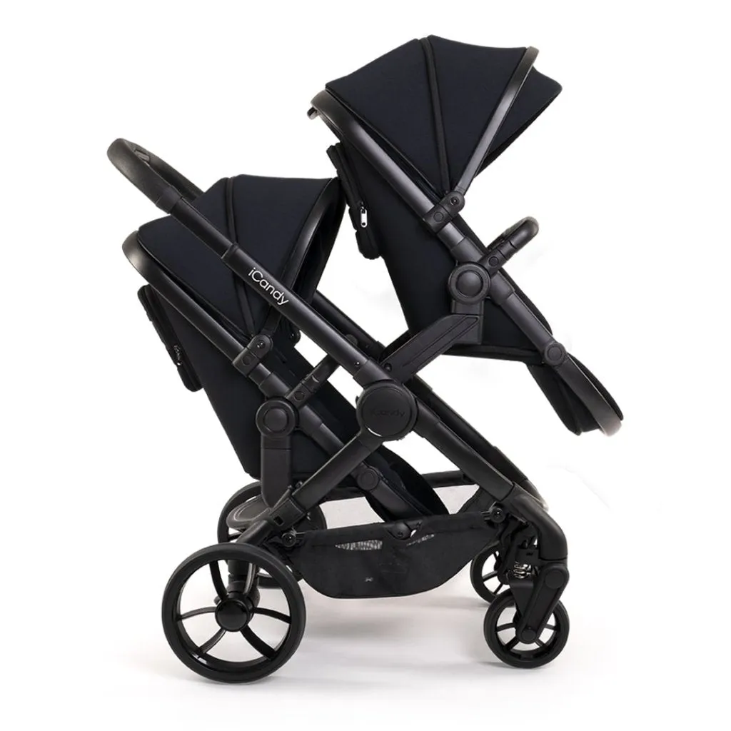 ICANDY Peach 7 Double Pushchair and Carrycot Combo Set - Black Edition