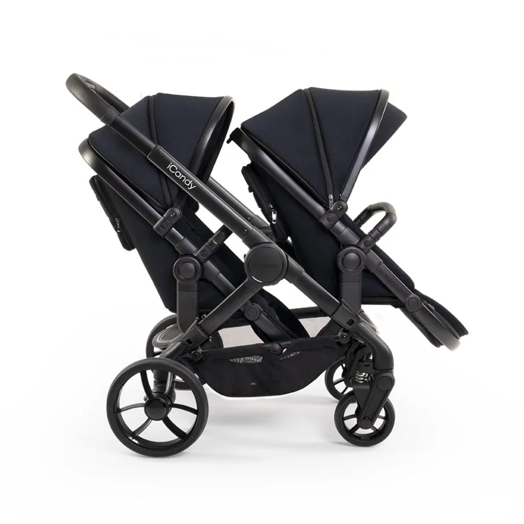 ICANDY Peach 7 Double Pushchair and Carrycot Combo Set - Black Edition