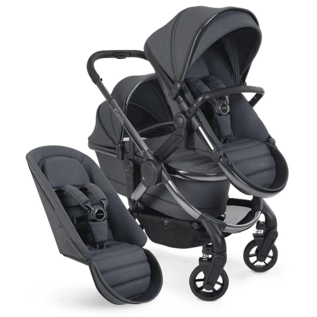 ICANDY Peach 7 Double Pushchair and Carrycot Combo Set - Dark Grey