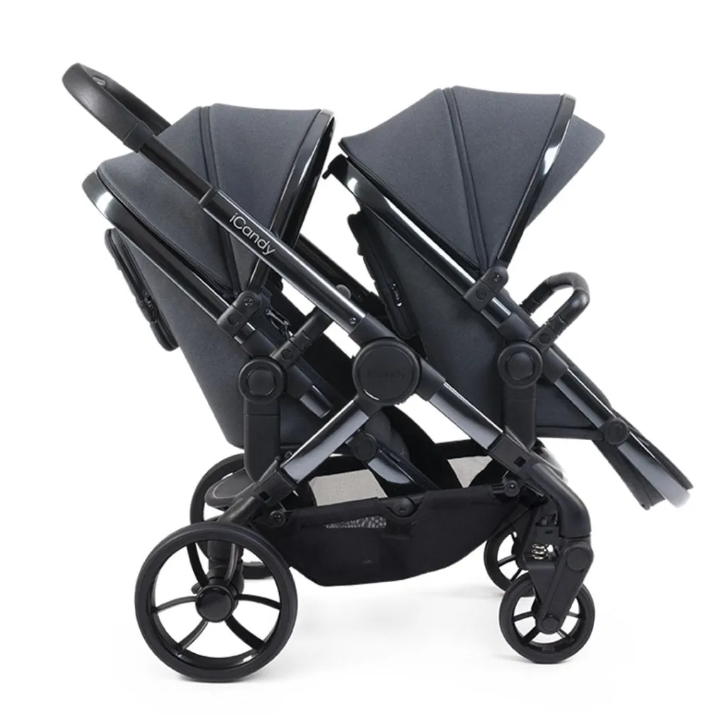 ICANDY Peach 7 Double Pushchair and Carrycot Combo Set - Dark Grey