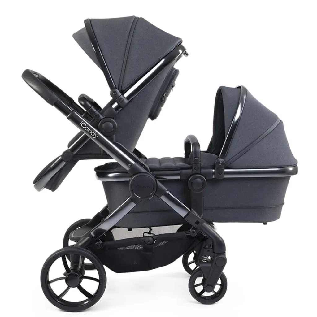 ICANDY Peach 7 Double Pushchair and Carrycot Combo Set - Dark Grey