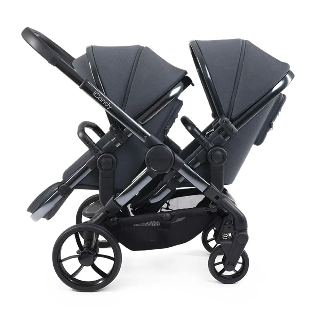 ICANDY Peach 7 Double Pushchair and Carrycot Combo Set - Dark Grey