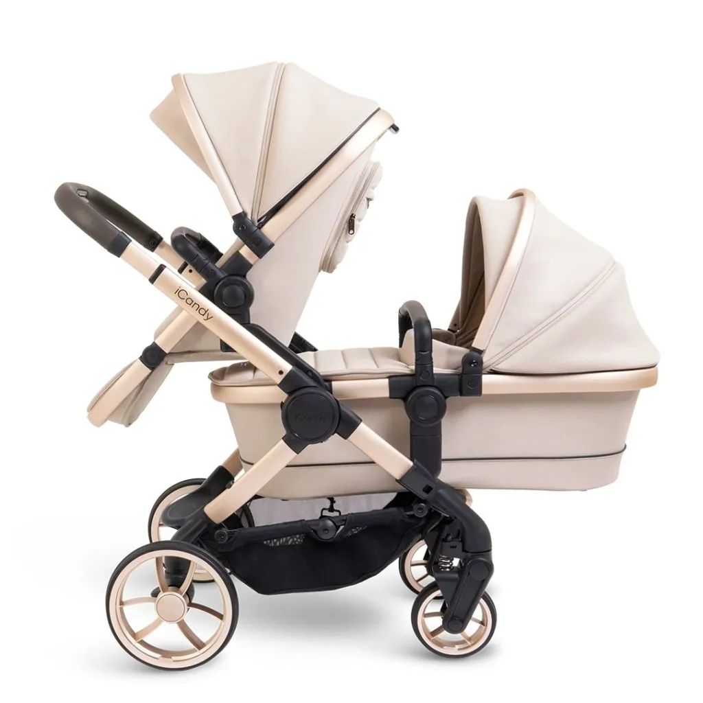 ICANDY Peach 7 Double Pushchair and Carrycot Complete Bundle Set - Biscotti
