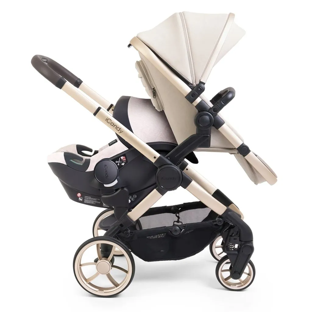 ICANDY Peach 7 Double Pushchair and Carrycot Complete Bundle Set - Biscotti