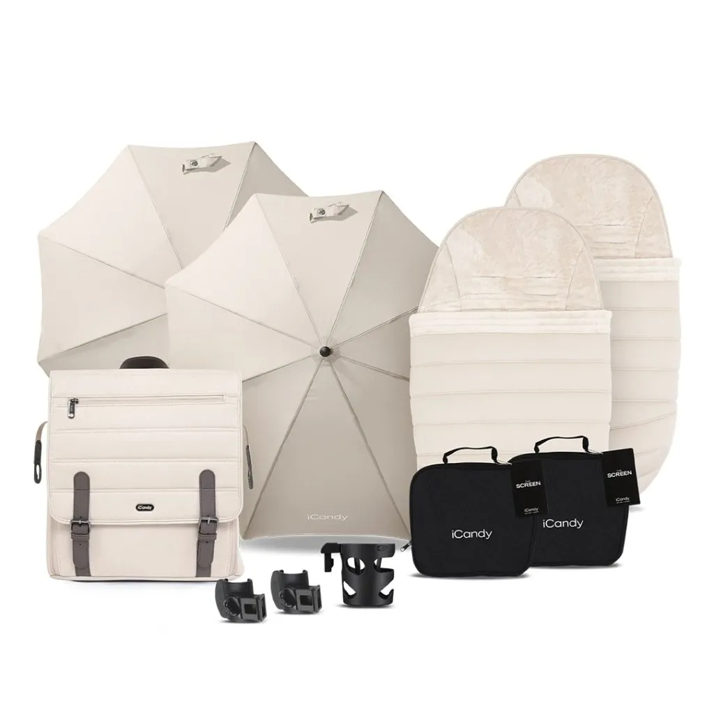 ICANDY Peach 7 Double Pushchair and Carrycot Complete Bundle Set - Biscotti