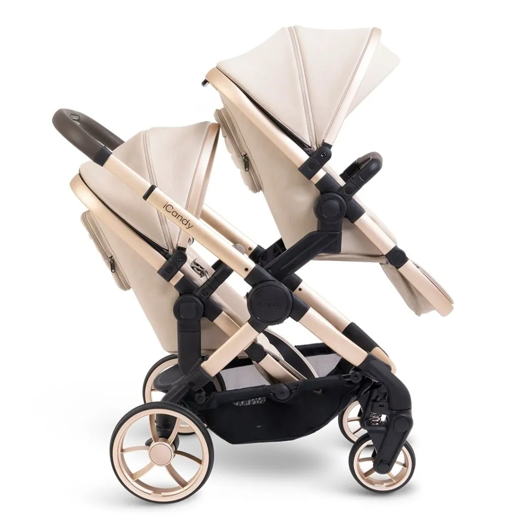 ICANDY Peach 7 Double Pushchair and Carrycot Complete Bundle Set - Biscotti