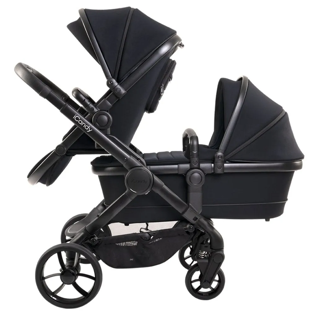 ICANDY Peach 7 Double Pushchair and Carrycot Complete Bundle Set - Black Edition