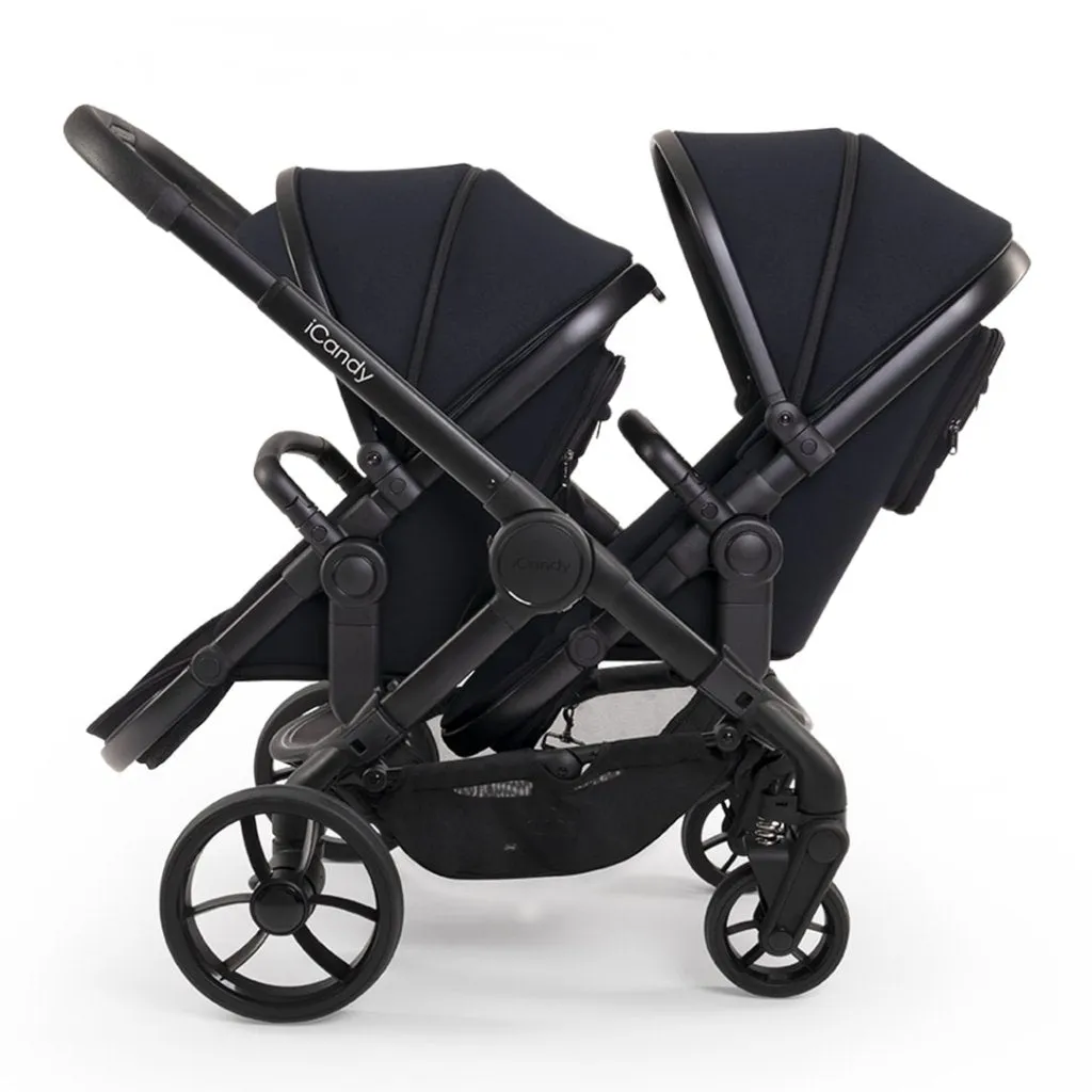 ICANDY Peach 7 Double Pushchair and Carrycot Complete Bundle Set - Black Edition
