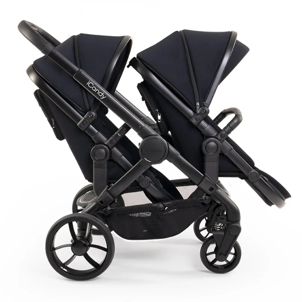 ICANDY Peach 7 Double Pushchair and Carrycot Complete Bundle Set - Black Edition