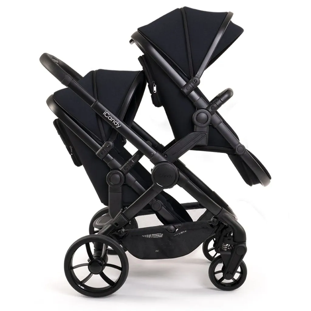 ICANDY Peach 7 Double Pushchair and Carrycot Complete Bundle Set - Black Edition