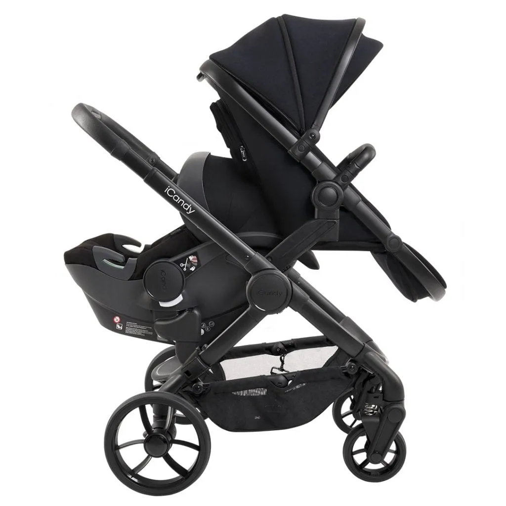 ICANDY Peach 7 Double Pushchair and Carrycot Complete Bundle Set - Black Edition