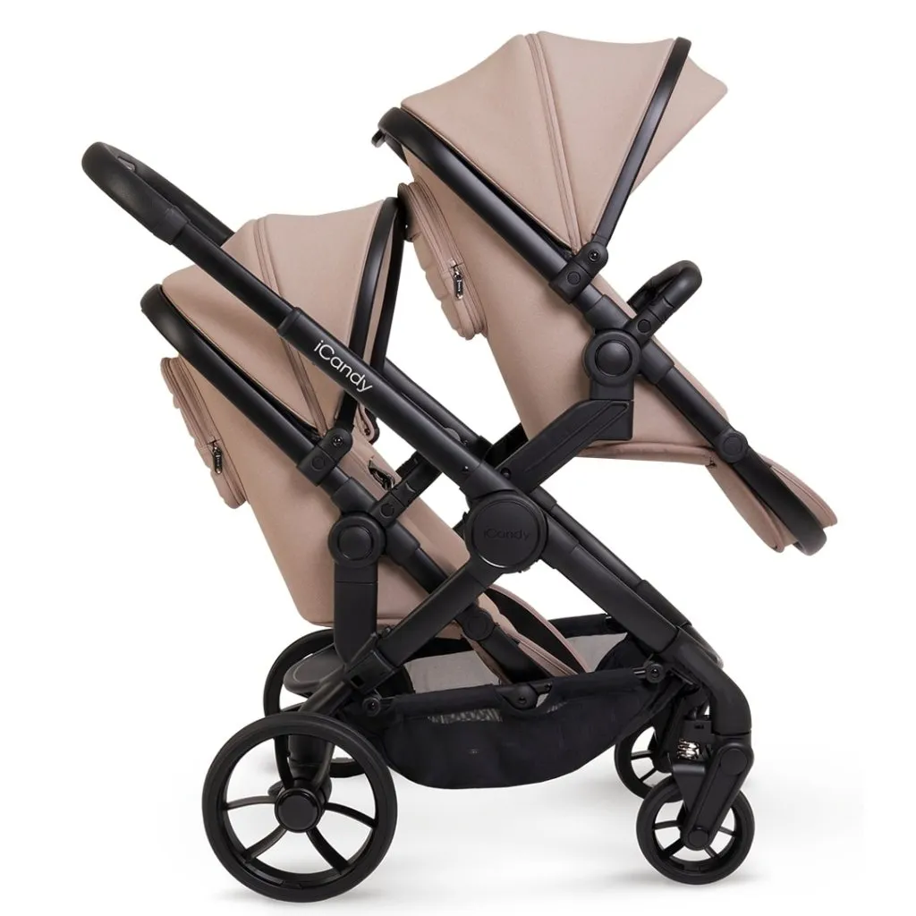 ICANDY Peach 7 Double Pushchair and Carrycot Complete Bundle Set - Jet (Cookie)