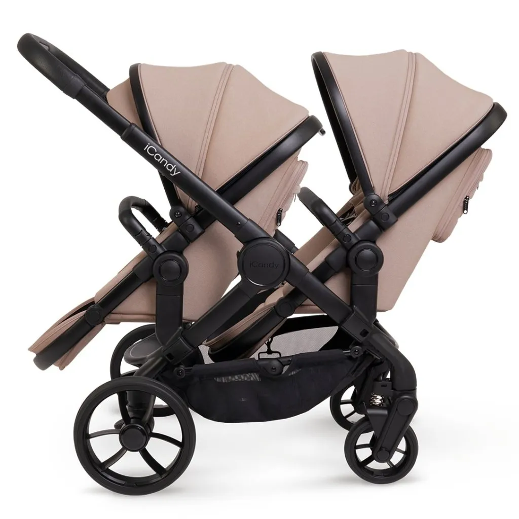 ICANDY Peach 7 Double Pushchair and Carrycot Complete Bundle Set - Jet (Cookie)