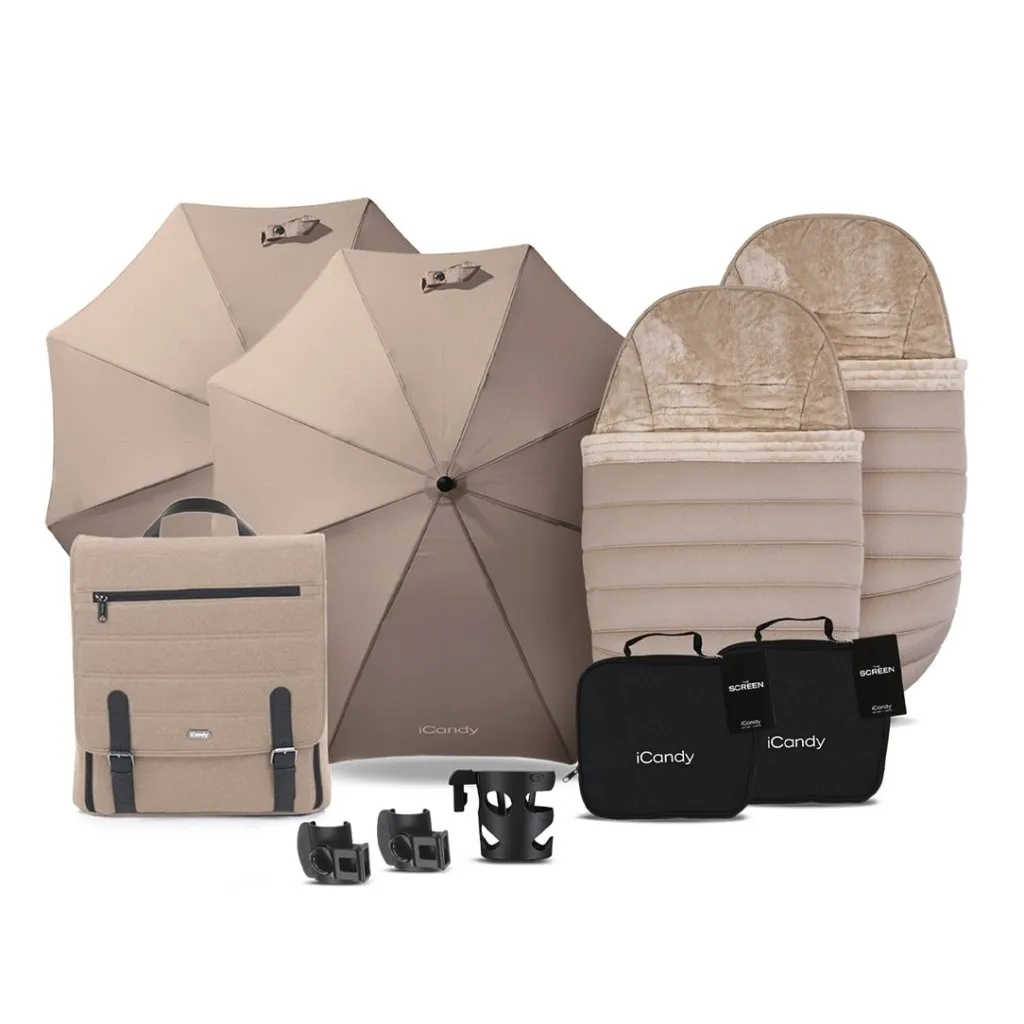 ICANDY Peach 7 Double Pushchair and Carrycot Complete Bundle Set - Jet (Cookie)