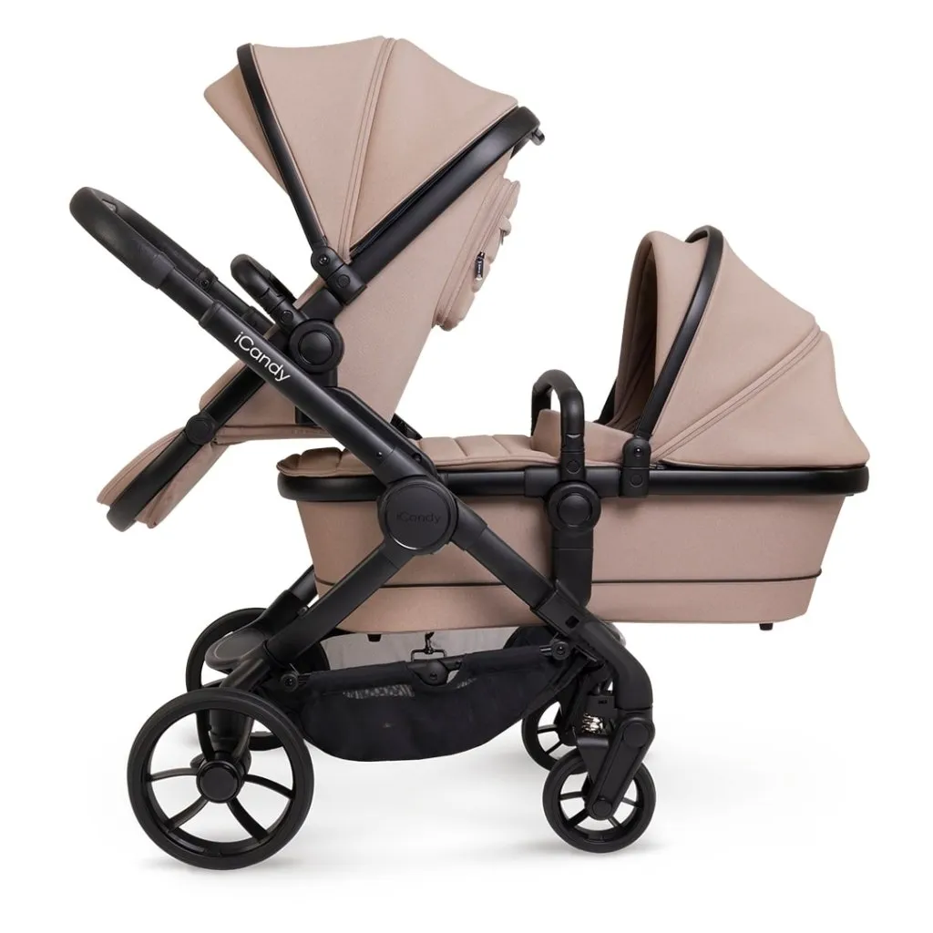 ICANDY Peach 7 Double Pushchair and Carrycot Complete Bundle Set - Jet (Cookie)