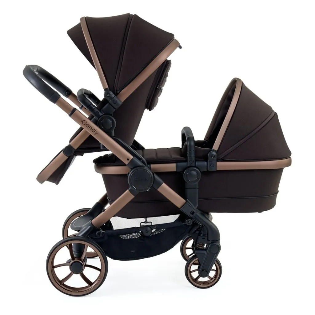 ICANDY Peach 7 Double Pushchair and Carrycot Complete Bundle Set - Pecan