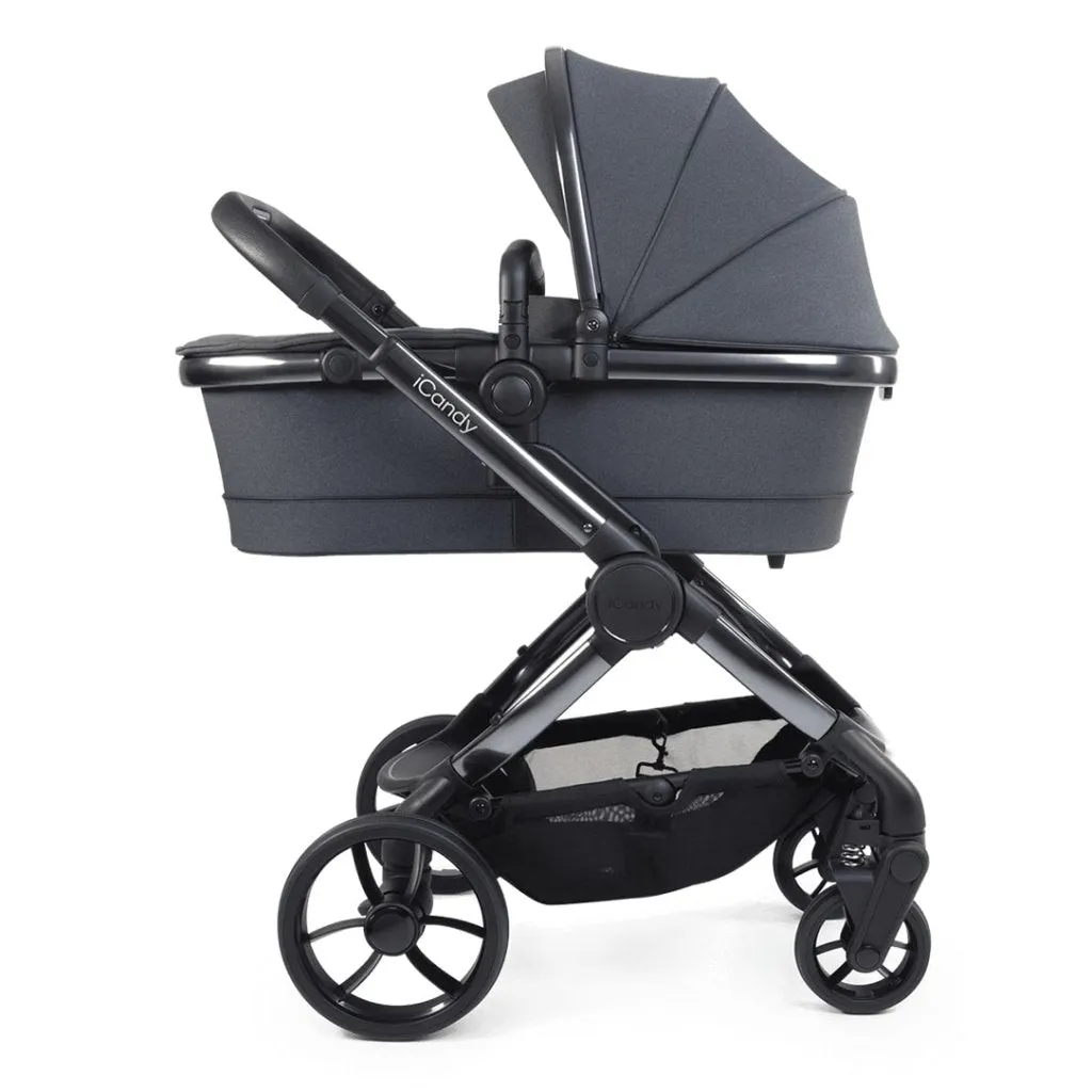 ICANDY Peach 7 Double Pushchair and Carrycot Complete Bundle Set - Phantom (Dark Grey)