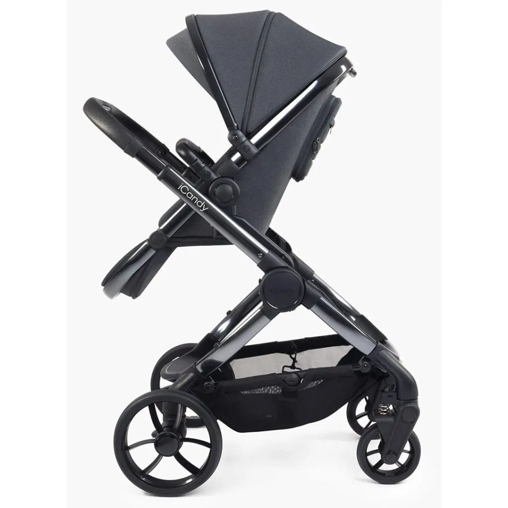 ICANDY Peach 7 Double Pushchair and Carrycot Complete Bundle Set - Phantom (Dark Grey)