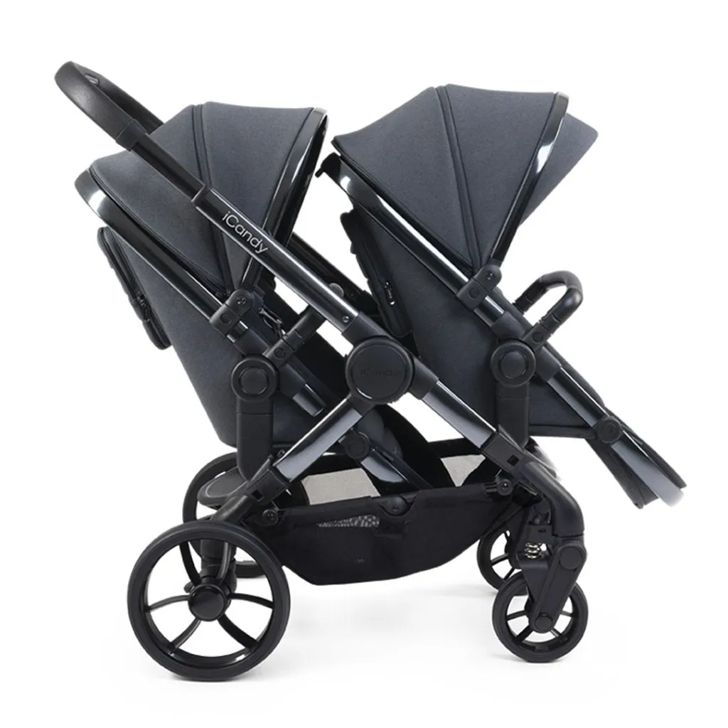 ICANDY Peach 7 Double Pushchair and Carrycot Complete Bundle Set - Phantom (Dark Grey)