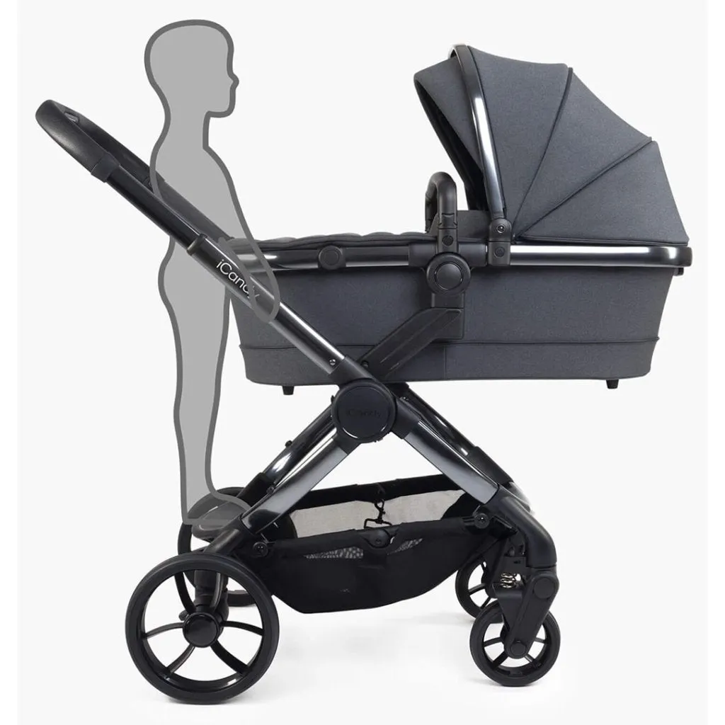 ICANDY Peach 7 Double Pushchair and Carrycot Complete Bundle Set - Phantom (Dark Grey)