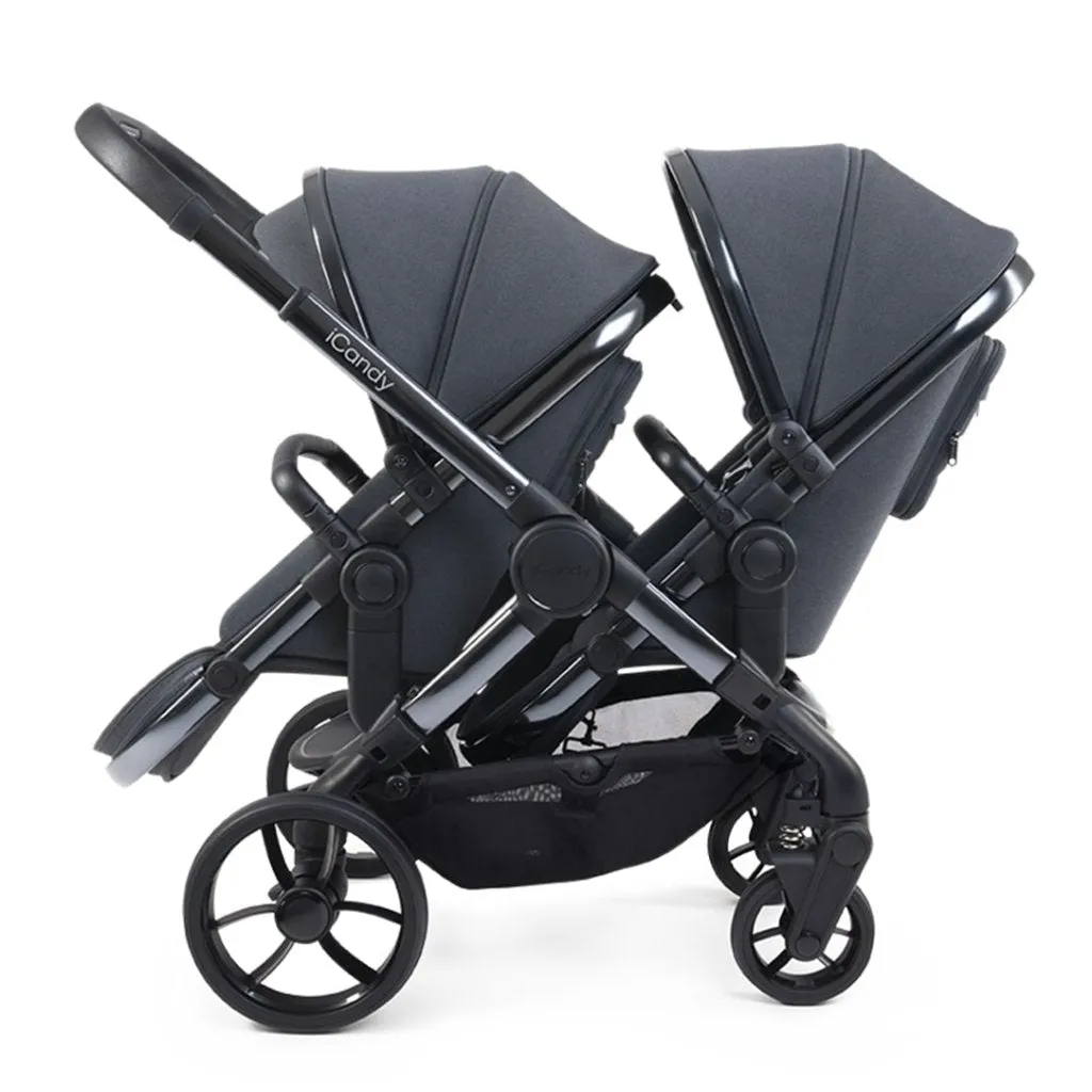 ICANDY Peach 7 Double Pushchair and Carrycot Complete Bundle Set - Phantom (Dark Grey)
