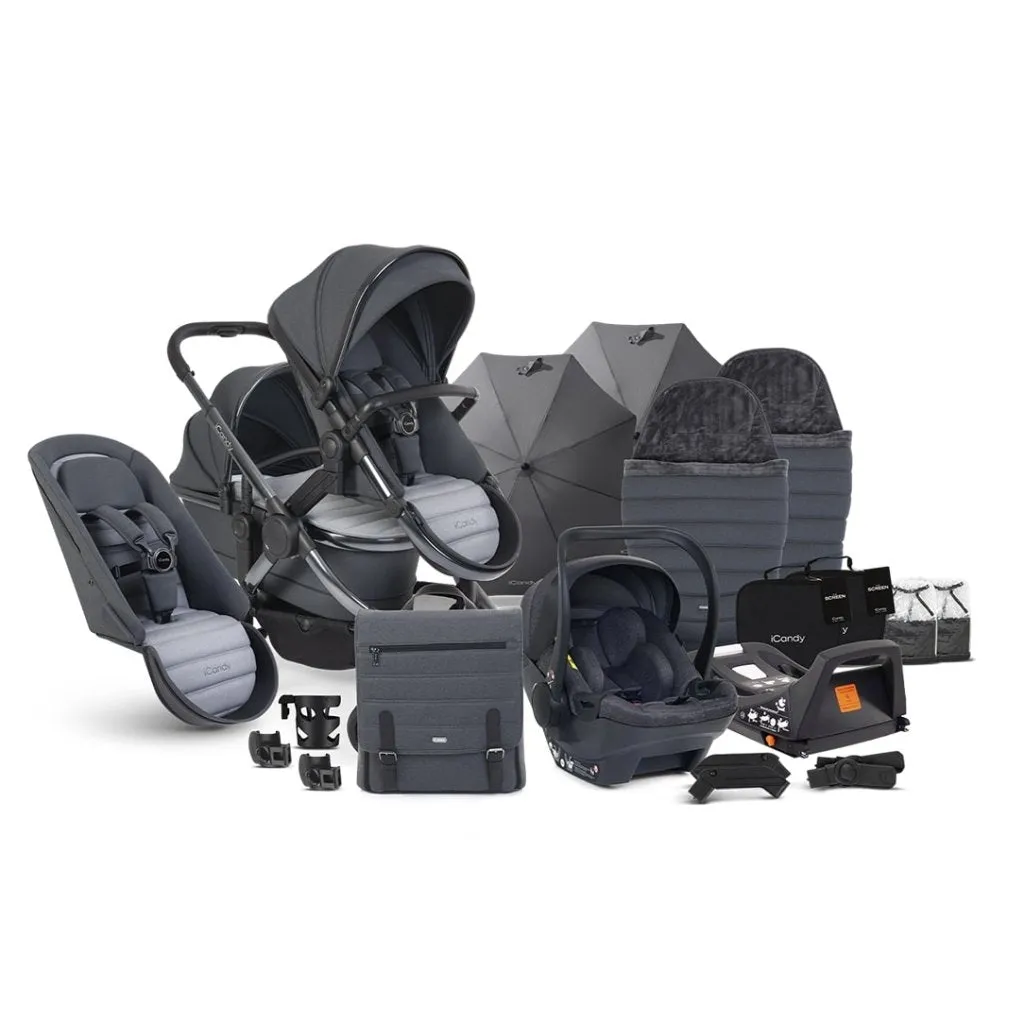 ICANDY Peach 7 Double Pushchair and Carrycot Complete Bundle Set - Truffle