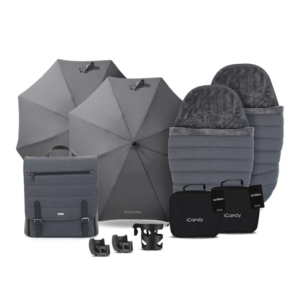 ICANDY Peach 7 Double Pushchair and Carrycot Complete Bundle Set - Truffle