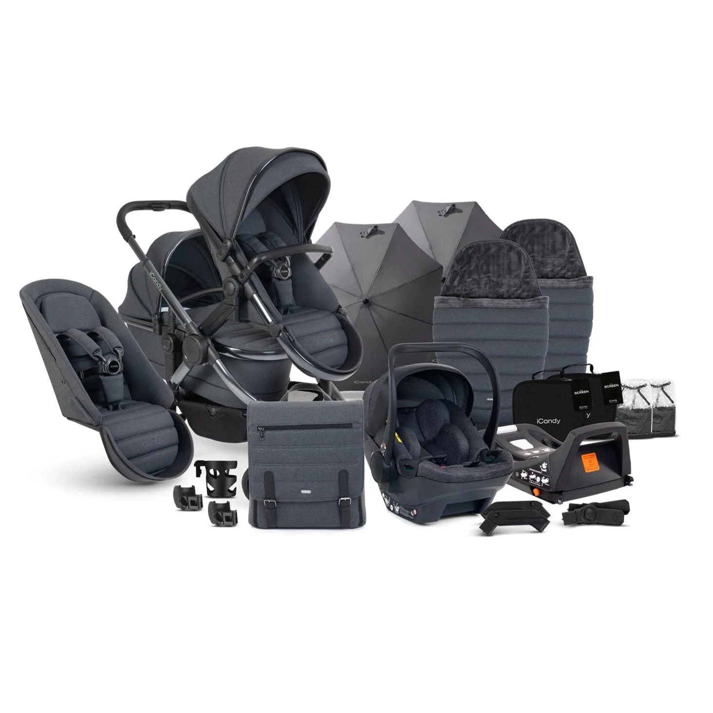 iCandy Peach 7 Double Travel System (Cocoon) Bundle - Phantom / Dark Grey