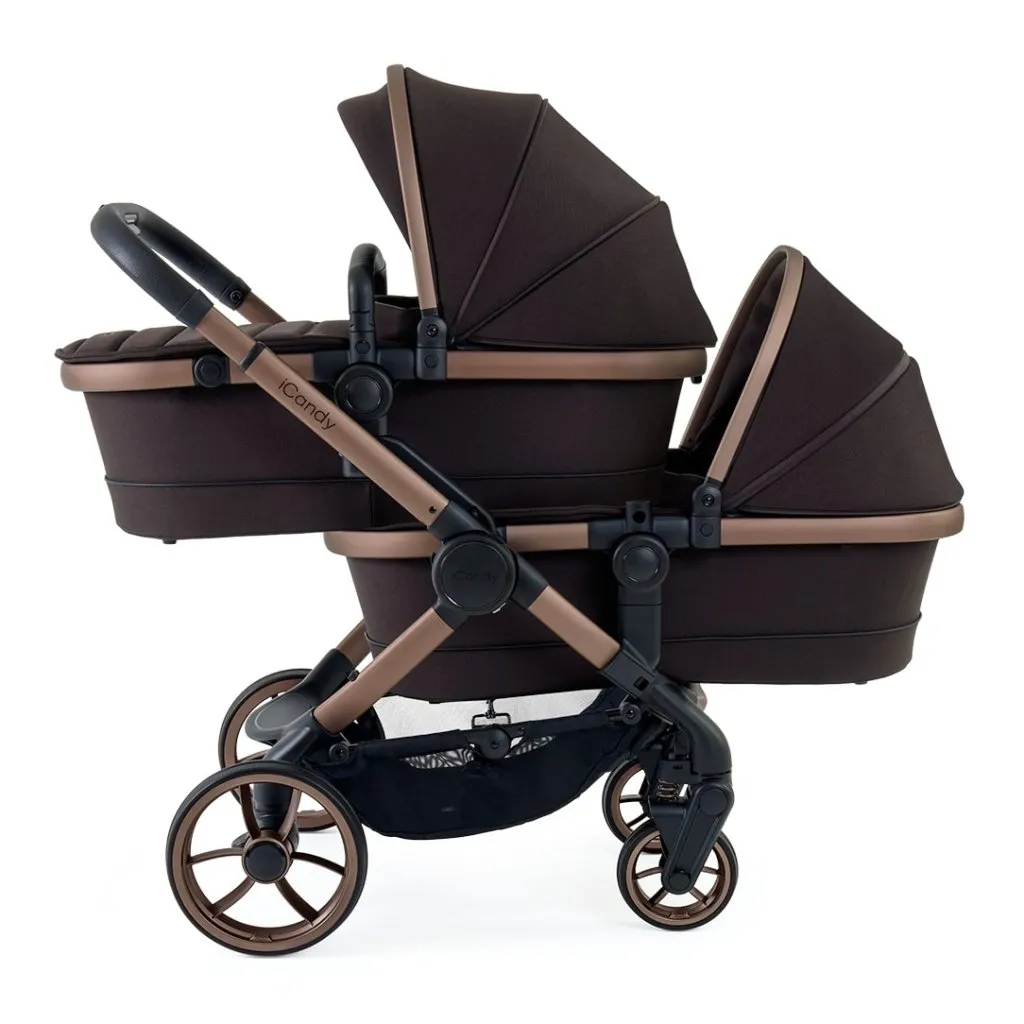 ICANDY Peach 7 Twin Pushchair Bundle With 2 x Cocoon Car Seat & Base - Pecan