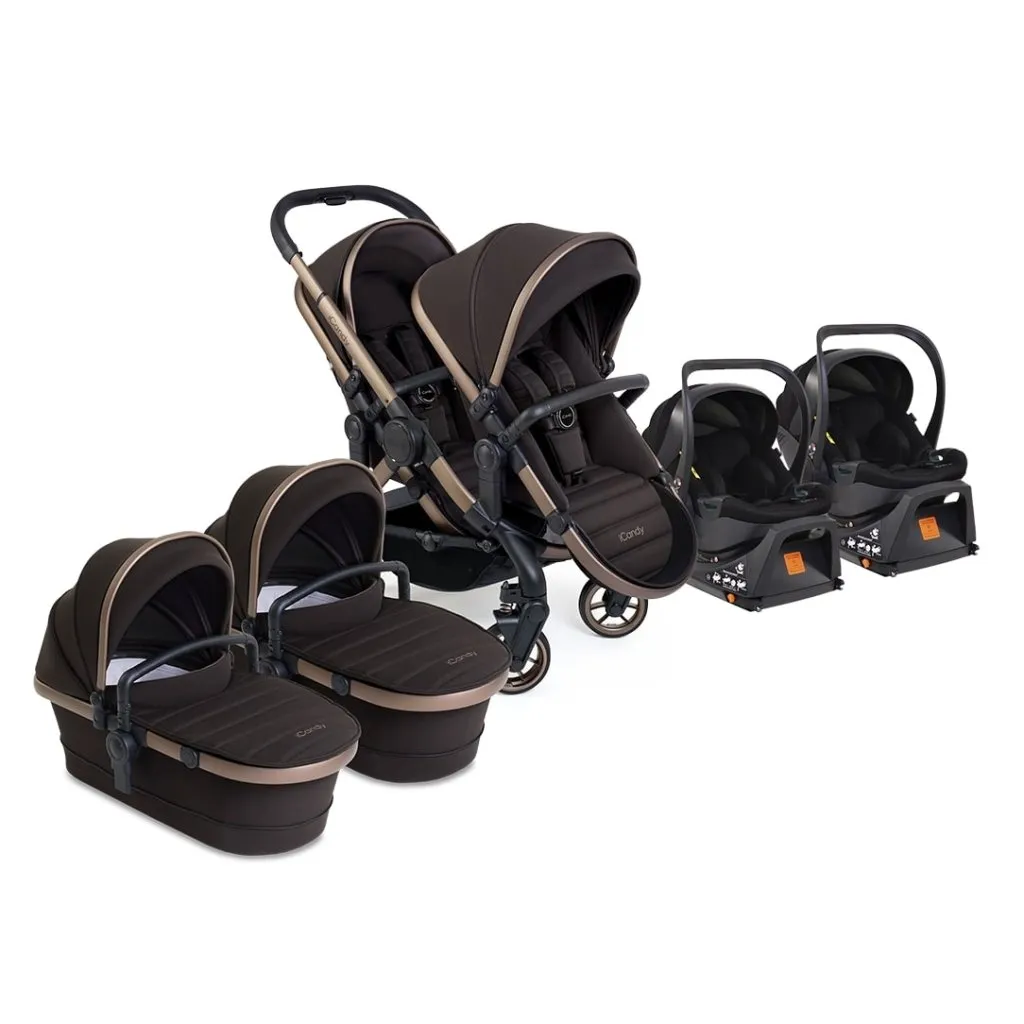ICANDY Peach 7 Twin Pushchair Bundle With 2 x Cocoon Car Seat & Base - Pecan