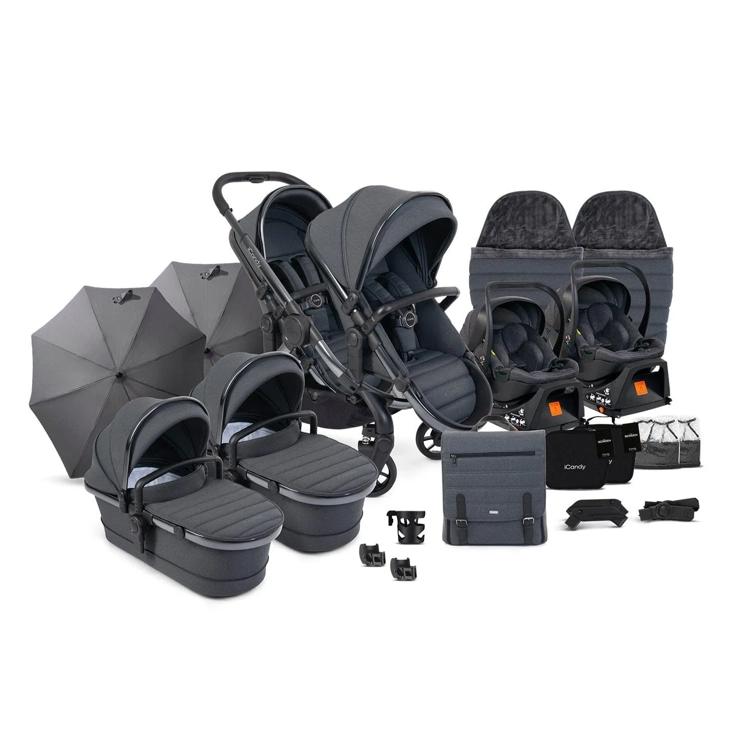 iCandy Peach 7 Twin Travel System (Cocoon) Bundle - Phantom / Dark Grey