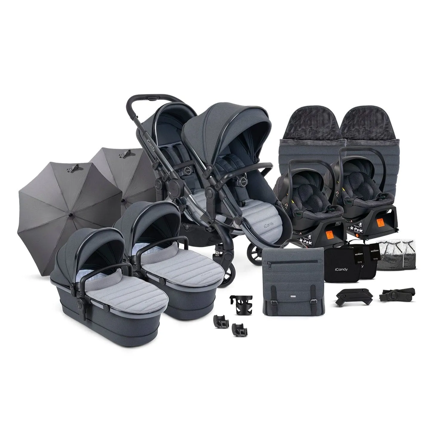 iCandy Peach 7 Twin Travel System (Cocoon) Bundle - Phantom / Truffle
