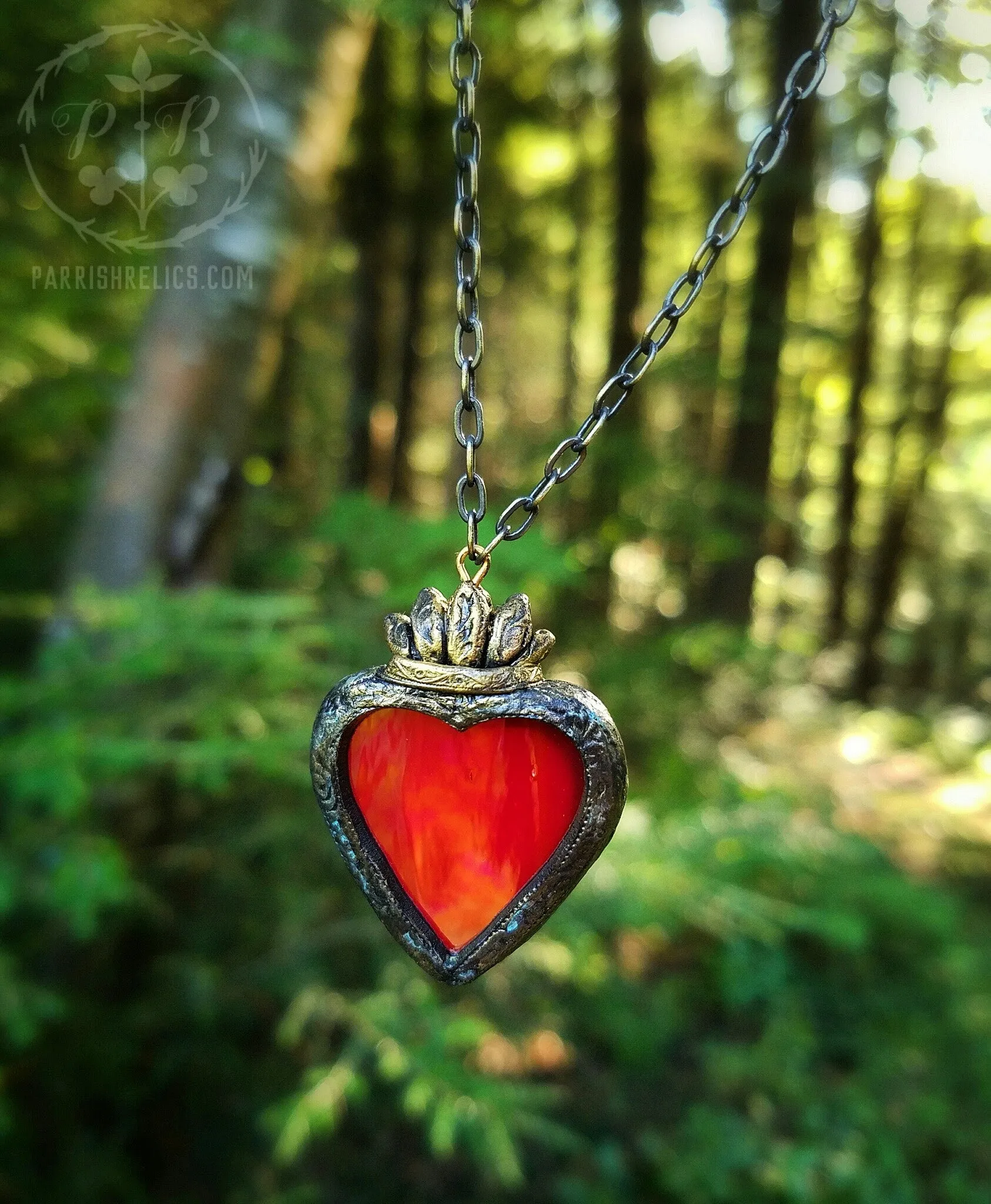 Iridescent Sacred Heart ~ Stained Glass Amulet