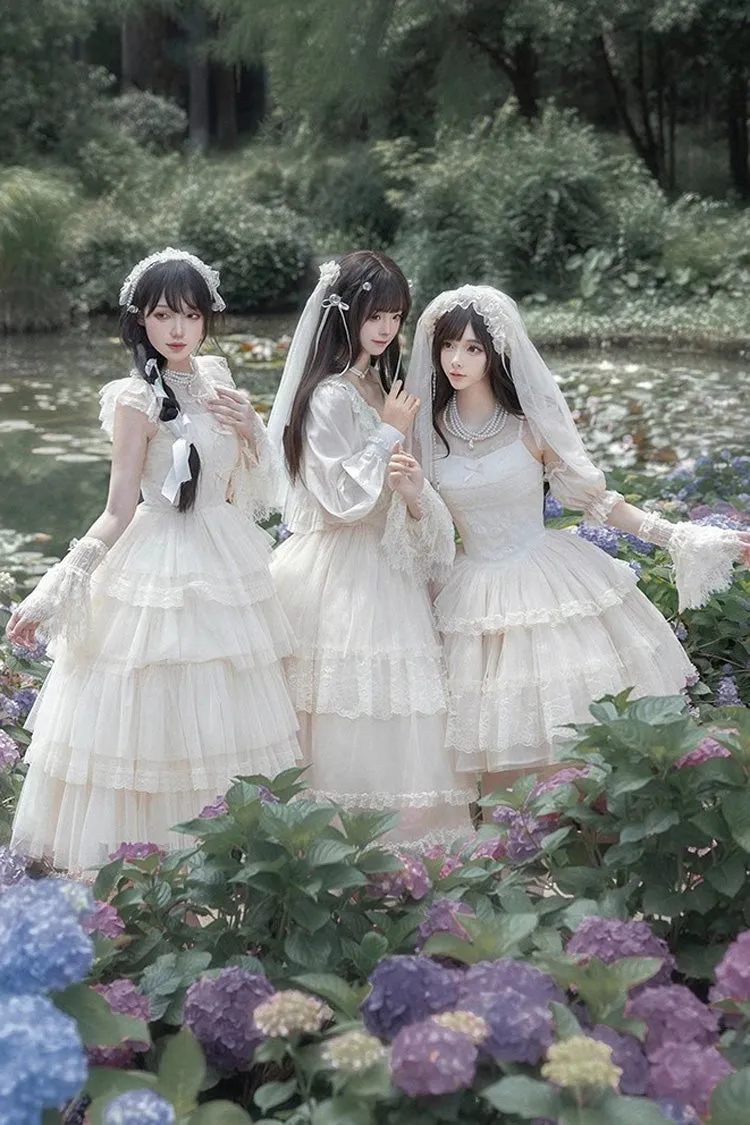Ivory Tower Multi-layer Ruffle Embroidery Flying Sleeves Sweet Elegant Lolita OP Dress