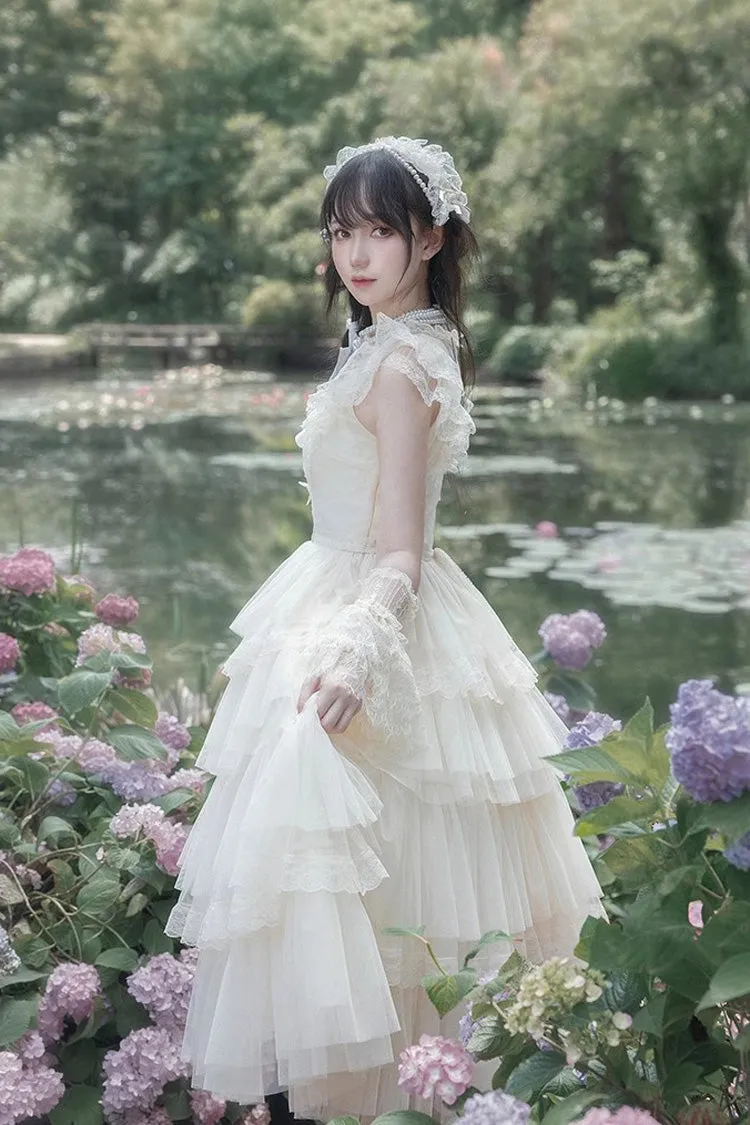 Ivory Tower Multi-layer Ruffle Embroidery Flying Sleeves Sweet Elegant Lolita OP Dress