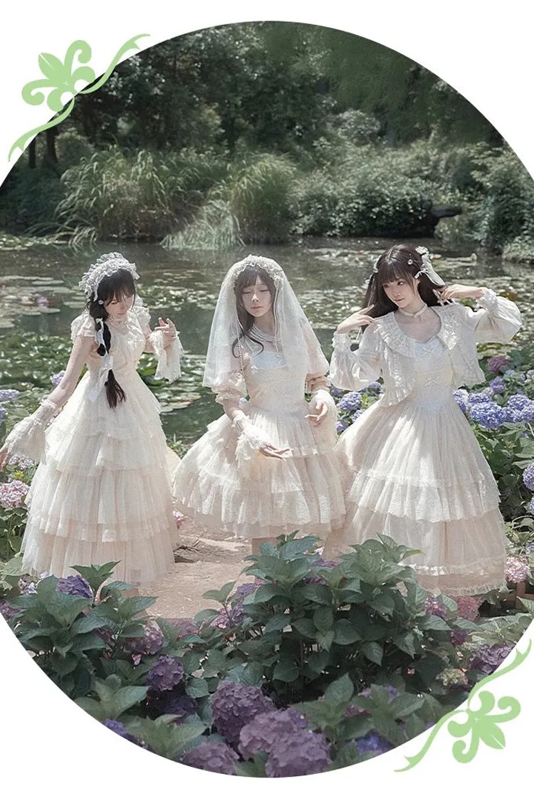 Ivory Tower Multi-layer Ruffle Embroidery Flying Sleeves Sweet Elegant Lolita OP Dress