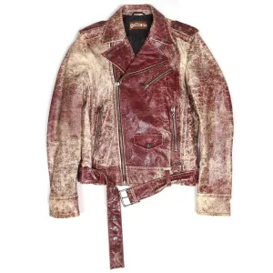 John Galliano Cracked Red Leather Biker Jacket Size 48